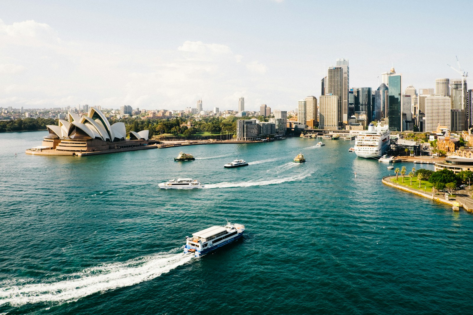 Wide view across Sydney Harbour toward the city